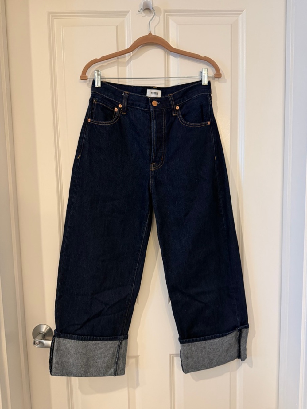 pistola Ryder petite Dark Blue Boyfriend Wide-Leg crop Jeans